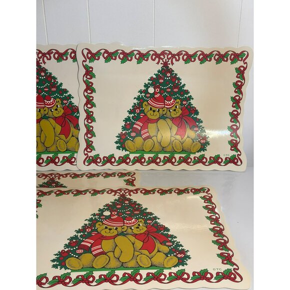 VTG 90s Christmas Teddy Bear & Tree Placemats - Holiday Dining Decor - Set of 4 - Picture 2 of 5